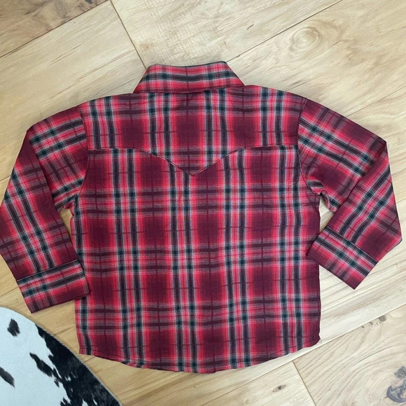 Wrangler Infant / Baby Boy’s Red Plaid Pearl Snap Button Down Shirt Size 6-9 M - Picture 4 of 4
